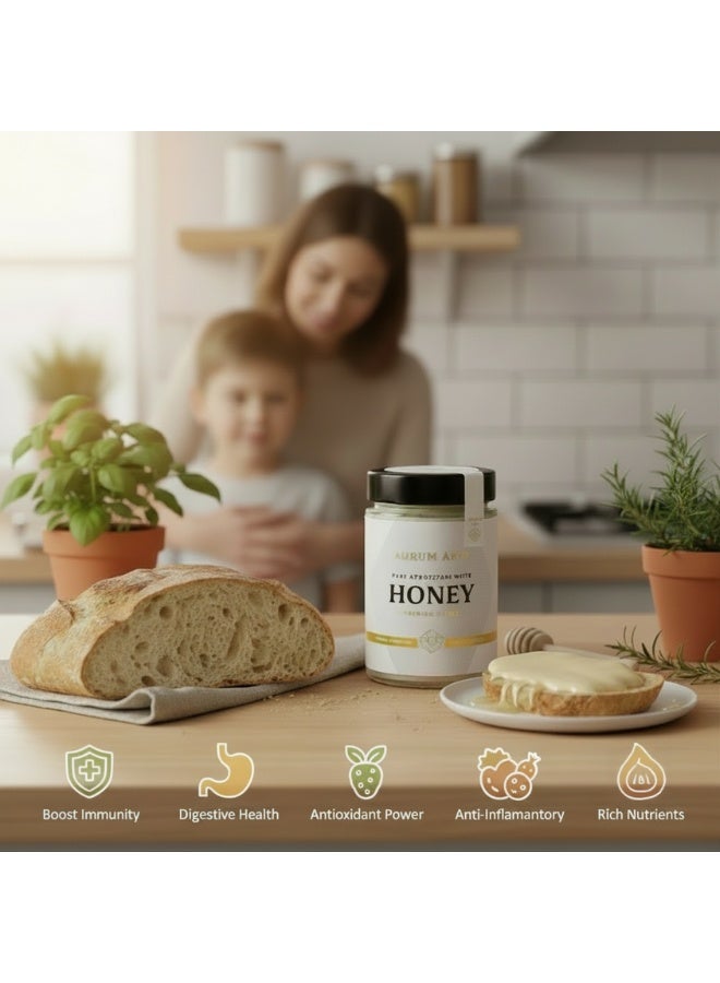 Aurum Apis Kyrgyzstani White Honey, 100% Raw Unfiltered Pure Honey, Hand Harvested Organic Honey, Non-GMO, Rich in Nutrients & Energy Source, Respiratory Relief, Certified Honey – 330g Honey Jar - Image 5